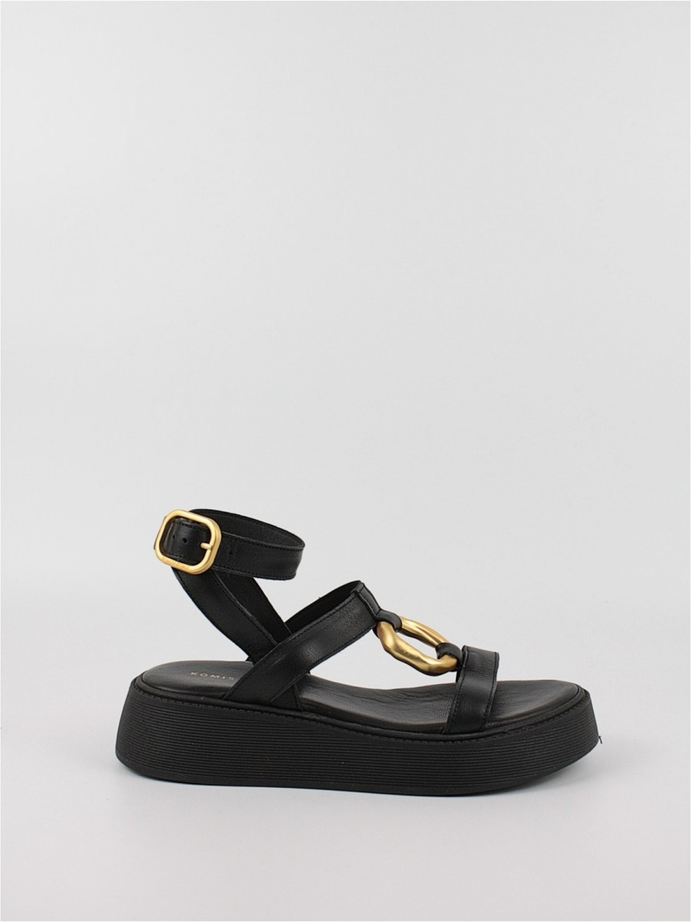 AZARAYAH Strappy Black Platform Ankle-Strap Sandal with Gold Accent Size 10